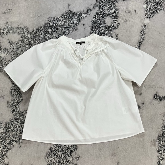 Quince Tops - Quince Organic Cotton Poplin White Blouse Womens Size M Split Neck Tie Top